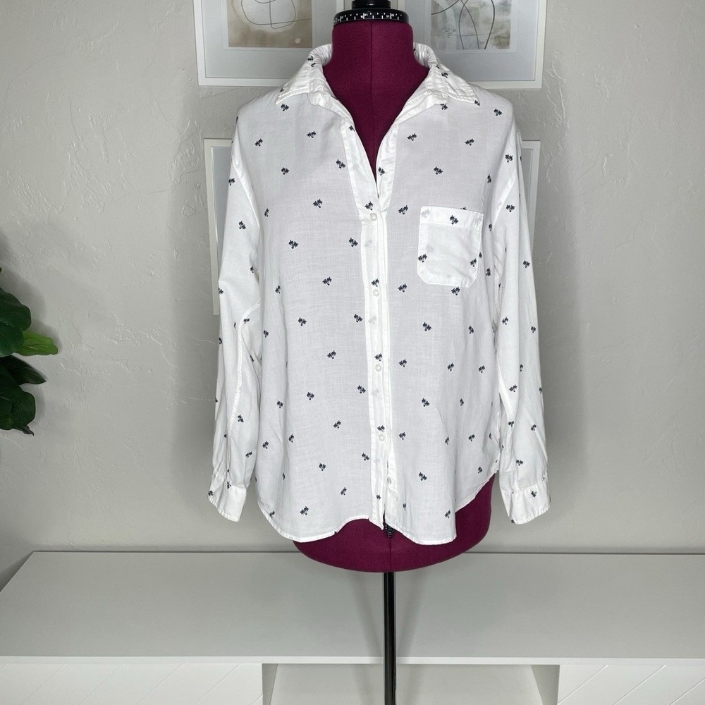 Grayson The Hero Button Down Shirt Womens 05 White Palm Tree Print‎ Long Sleeve